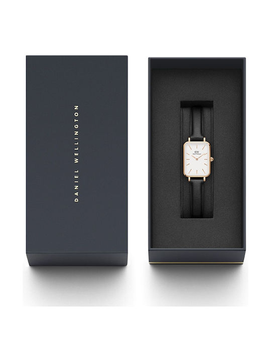 Daniel Wellington Quadro Pressed Sheffield Women's Watch with Black Leather Strap