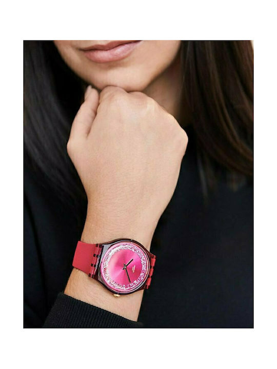 Swatch Ruby Rings Watch with Burgundy Rubber Strap