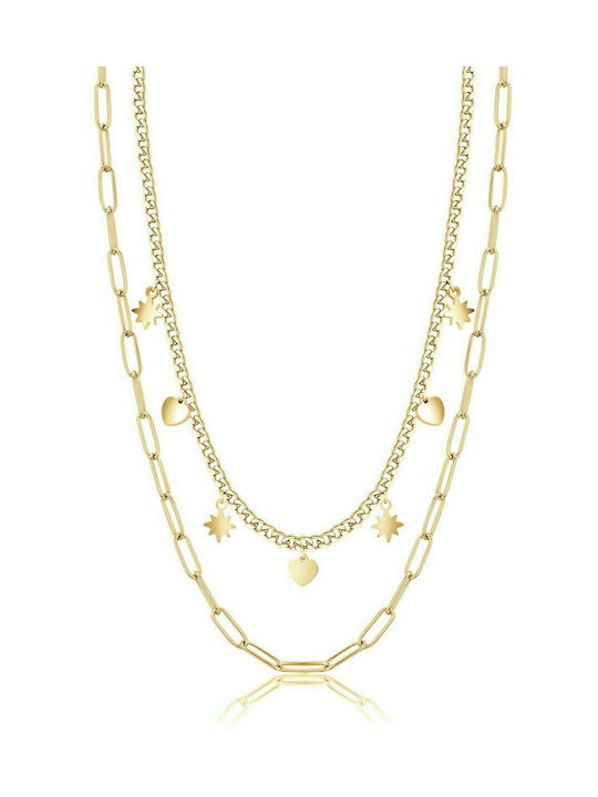 Luca Barra Necklace Double from Gold Plated Steel