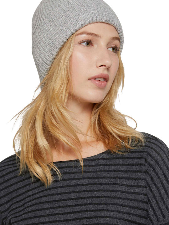 Beanie Γυναικείος Σκούφος με Rib Πλέξη Light Silver Grey Mélange