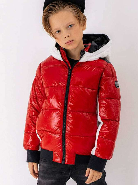 Kids' Quilted Jacket Short with Hood Red