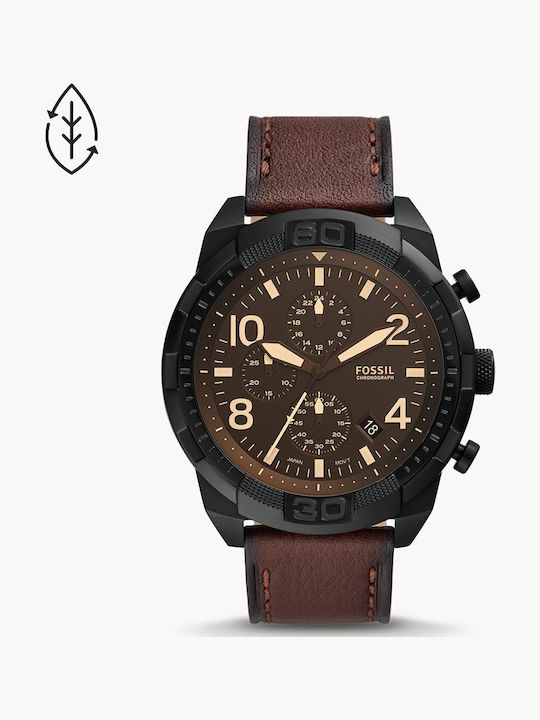 Fossil Bronson Men's Watch 50mm Chronograph Battery with Brown Leather Strap