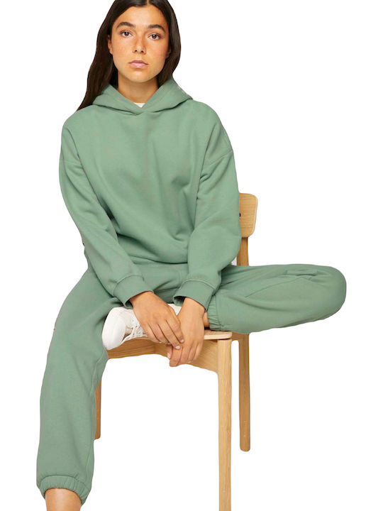 Μακρύ Γυναικείο Φούτερ με Κουκούλα Light Mint Green