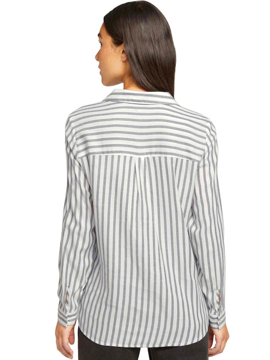 Tom Tailor Women's Striped Long Sleeve Shirt White