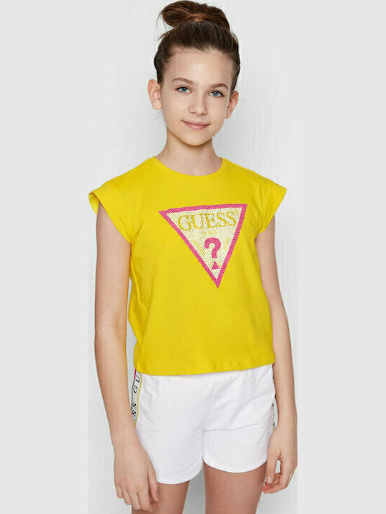 Kinder-Crop-Top Kurzarm Gelb