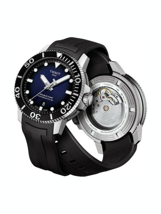 Tissot Seastar 1000 Ανδρικό Ρολόι 43mm Αυτόματο με Μαύρο Καουτσούκ Λουράκι