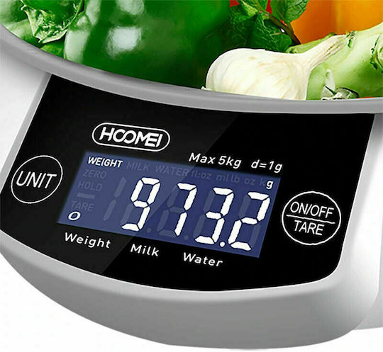 Hoomei Ψηφιακή Ζυγαριά Κουζίνας με Κάδο έως 5kg Λευκή