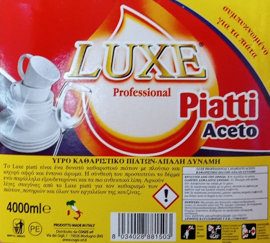 Luxe Professional Washing-Up Liquid Vinegar 4lt