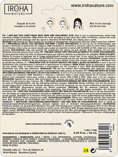 Iroha Nature Noni Gesichtsmaske für das Gesicht für Anti-Aging 1Stück 20ml