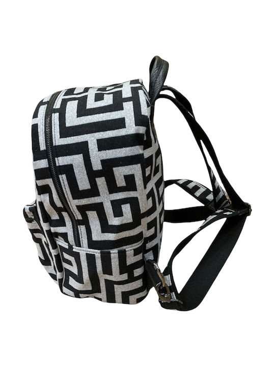 Gorgo Δερμάτινη Γυναικεία Τσάντα Πλάτης Silver/Black