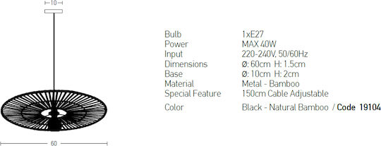 Zambelis Lights Hängelampe Schwarz mit Fassung E27 60cm.