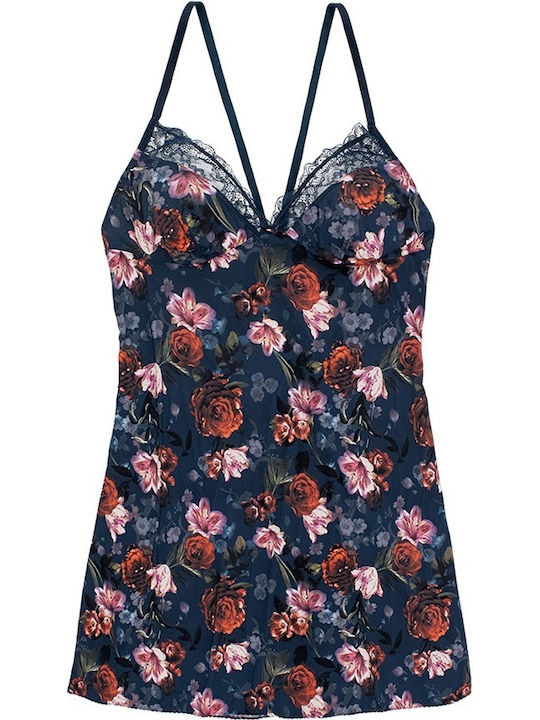 Dorina Sommer Satin,σατεν Damen Nachthemd Marineblau Mystic