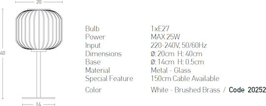 Zambelis Lights Metall Tischlampe für Fassung E27 mit Weiß Schirm und Gold Basis