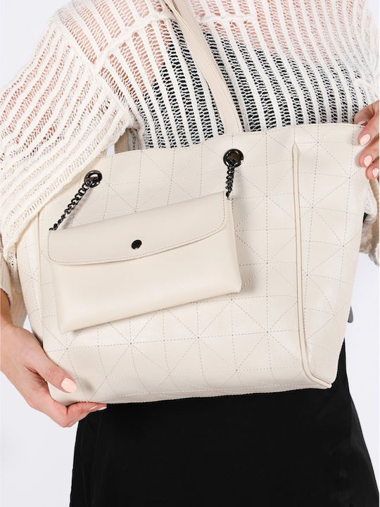 Relief Quilted Geantă de damă Shopper De umăr Bej