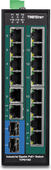 Trendnet TI-PG162 Unmanaged L2 PoE+ Switch with 14 Gigabit (1Gbps) Ethernet Ports and 2 SFP Ports