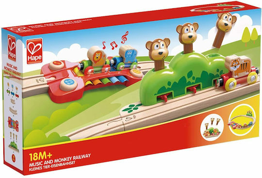 Hape Monkeys Railway Set with Train made of Wood for 1.5+ years+ Years