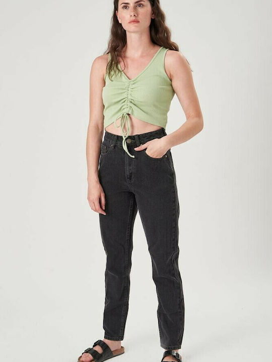 Hoch tailliert Damenjeans in Mom-Passform Schwarz