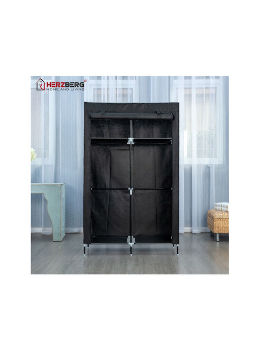 Herzberg Fabric Wardrobe with Zipper and Shelf In Black Colour 108x45x170cm -BLACK