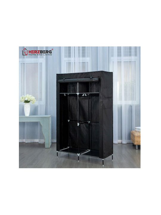 Herzberg Fabric Wardrobe with Zipper and Shelf In Black Colour 108x45x170cm -BLACK