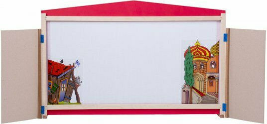 Afoi Kalantzi Shadow Theater Wooden Red Karagiozis Stage With Doors Saray and Hut