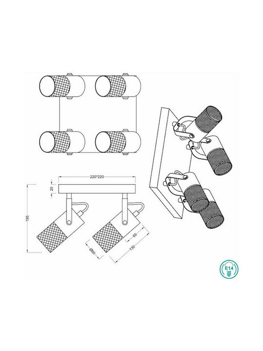 Trio Lighting Tosh Spot with 4 Lights and with Socket E14 in Black Color