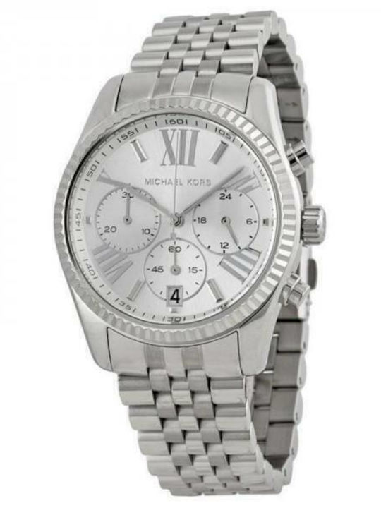 Michael Kors Lexington Women's Watch Chronograph with Silver Metal Bracelet