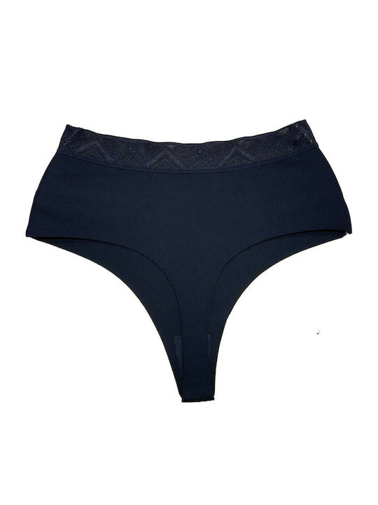 High-waisted Women's String Seamless Navy Blue