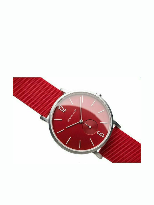 Bering Time Women's Watch with Red Rubber Strap