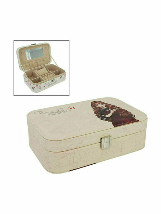 Marhome Κουτί Κοσμημάτων με Καθρέφτη Μπεζ 22x14x7cm