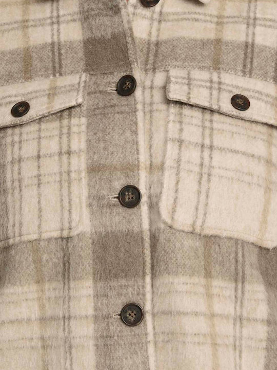 Women's Checked Beige Overshirt