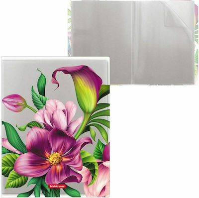 ErichKrause Clipboard Flexible with 20 plastic sleeves Slides for Paper A4 Multicolour Tropical Flowers 1pcs