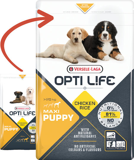 Versele Laga Opti Life Puppy Maxi 12.5kg Dry Food Grain-Free & Gluten-Free for Large Breed Puppies with Chicken and Rice