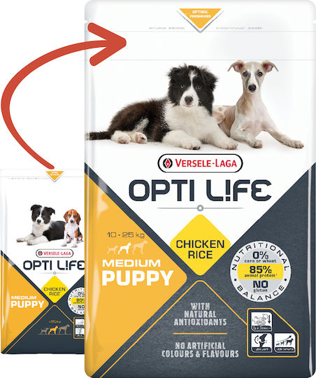 Versele Laga Opti Life Puppy Medium 12.5kg Dry Food Gluten-Free for Medium Breed Puppies with Chicken and Rice