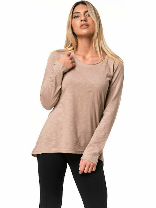 Women's Blouse Cotton Long Sleeve Beige