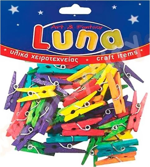 Luna Lemn Cârlige de rufe Grosime 25mm 45buc (Diverse culori)