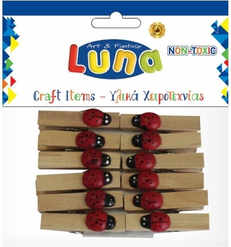 Luna Ξύλινα Μανταλάκια 12τμχ (Διάφορα Σχέδια)