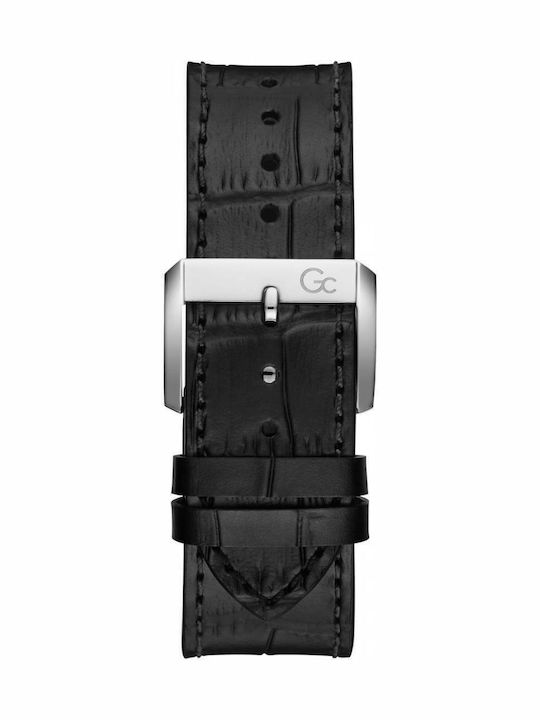GC Watches Collection Ανδρικό Ρολόι 44mm Μπαταρίας με Μαύρο Δερμάτινο Λουράκι