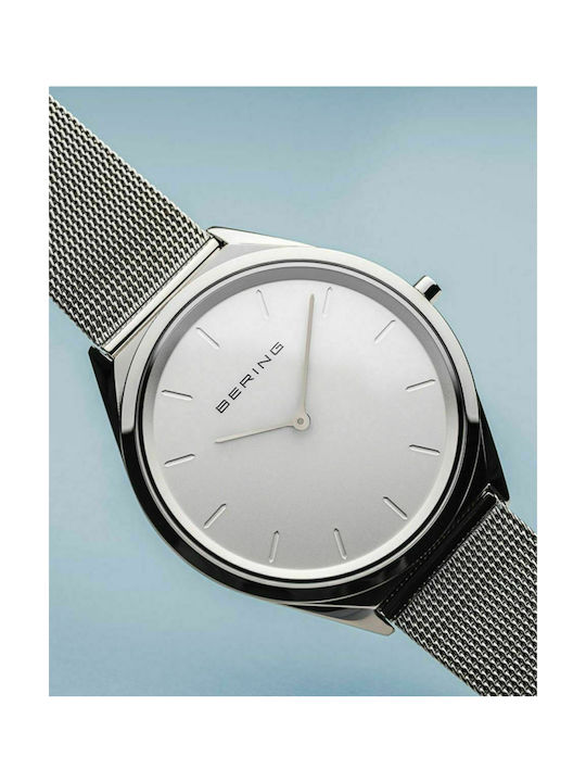 Bering Time Ultra Slim Ανδρικό Ρολόι 39mm Μπαταρίας με Ασημί Ατσάλινο Μπρασελέ