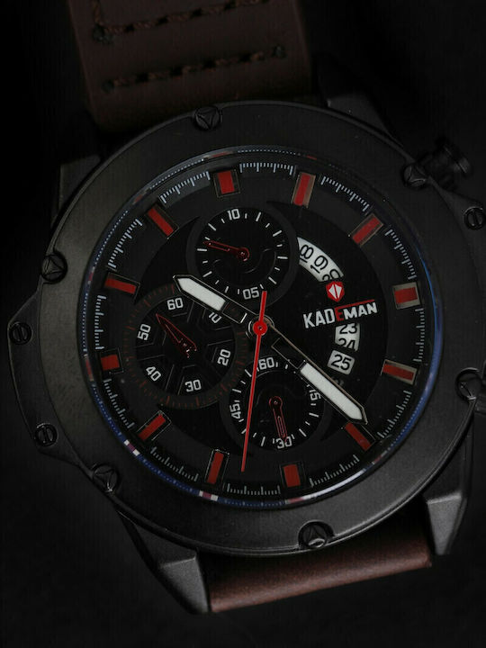 Kademan Мъжки часовник 45mm на батерия с кафява конична каишка