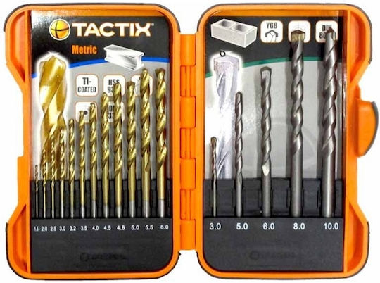 Tactix Σετ 17 Τρυπάνια Τιτανίου με Κυλινδρικό Στέλεχος για Δομικά Υλικά και Μέταλλο