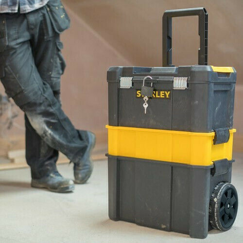 Stanley Wheeled Plastic Tool Carrier 3 Slot with Toolbox W47.5xD28.3xH63cm Essencial