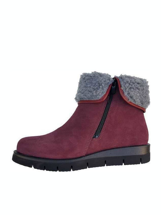 Softies Suede Women's Ankle Boots Platform & Fur Burgundy