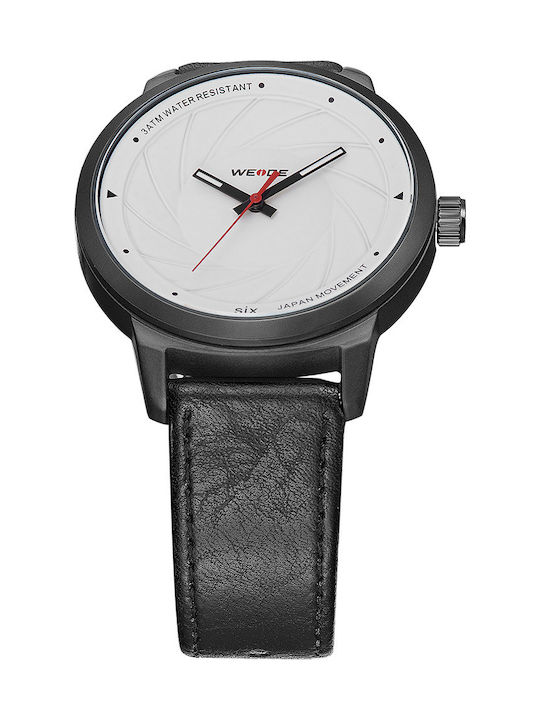 Weide Ανδρικό Ρολόι 40mm Μπαταρίας με Μαύρο Δερμάτινο Λουράκι