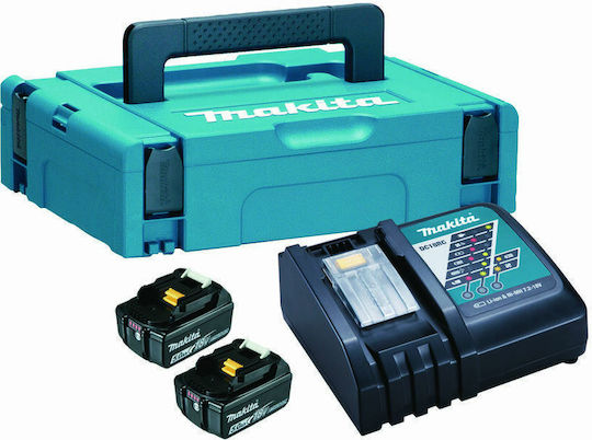 Makita Set 2 Werkzeugbatterien Lithium 18V Kapazität 5Ah mit Ladegerät DC18RC