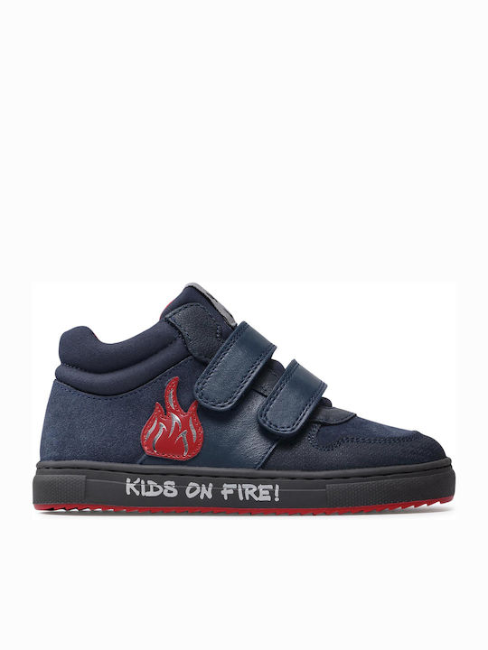 Παιδικά Sneakers High Ανατομικά με Σκρατς Navy Μπλε