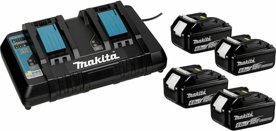 Makita Set 4 Tool Batteries Lithium 18V Capacity 6Ah with Charger DC18RD