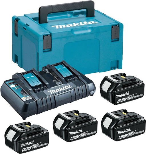 Makita Set 4 Tool Batteries Lithium 18V Capacity 6Ah with Charger DC18RD