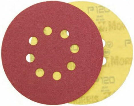 Morris Aluminium Oxide Velcro Orbital Sander Sanding Sheet K40 with 8 Holes 125x125mm