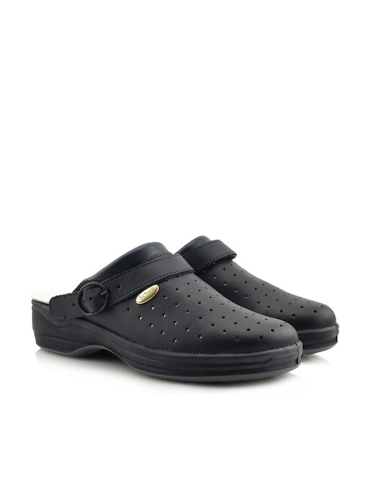 Scholl New Bonus Leather Anatomic Clogs Blue
