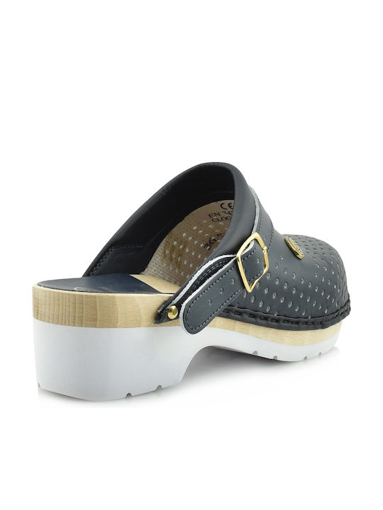 Scholl Super Comfort Leather Anatomic Clogs Blue